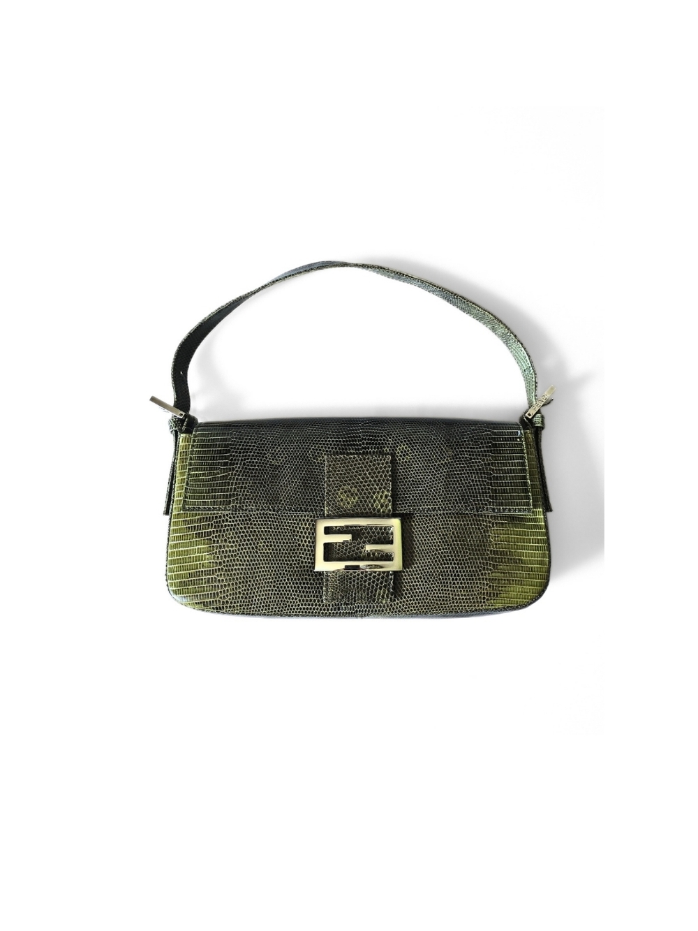 Fendi Baguette Vintage Full Exotic Lizard Leather Green